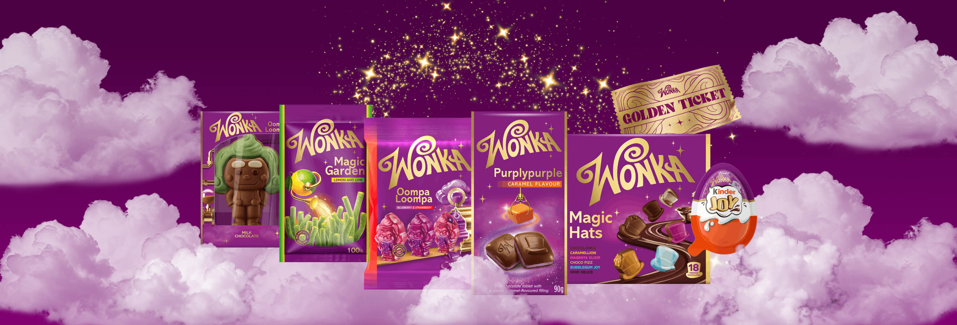 Wonka chocolate products promoting the Golden Ticket competition